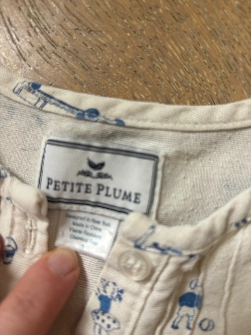 Petite Plume Cream & Blue Printed Nightgown - 3 girls